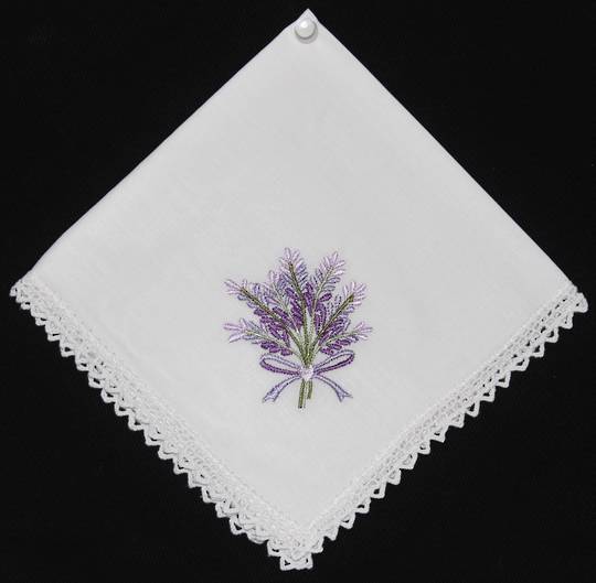 Embroidered lace handkerchiefs 'Lavender'. Style: EHC-LAV